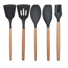 12 Pcs Silicone Cooking Utensils Kitchen Utensil Set - Heat Resistant Non-Toxic BPA Free Spatula Set with Turner Tongs,Spoon,Brush,Whisk-Wooden Handles Kitchen Gadgets Tools Set for Nonstick Cookware Spoon Set Silicon