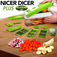 Nicer Dicer Plus 12-in-1 Vegetable Cutter, Fruit Slicer, Vegetable Peeler, All-in-One Vegetable & Fruit Slicer, Peeler & Grater 5-in-1 Multifunctional High-Quality Vegetable & Fruit Slicer With Five Changeable Blades, Hand Protector